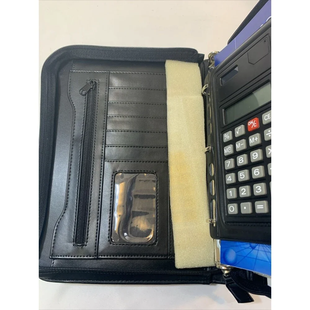 Personal Management System  Not Dated + Solar Calculator Zip Leather Case VTG